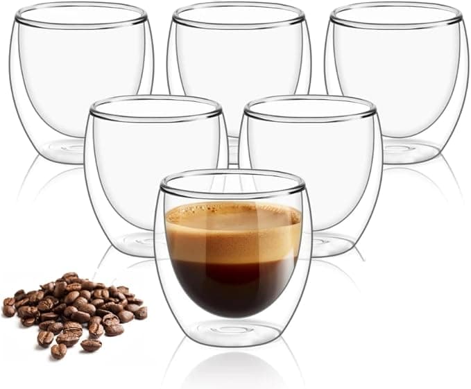 Kit Copos Parede Dupla de Vidro 100 ml Cafe Cha Copo Duplo Isolante Térmico