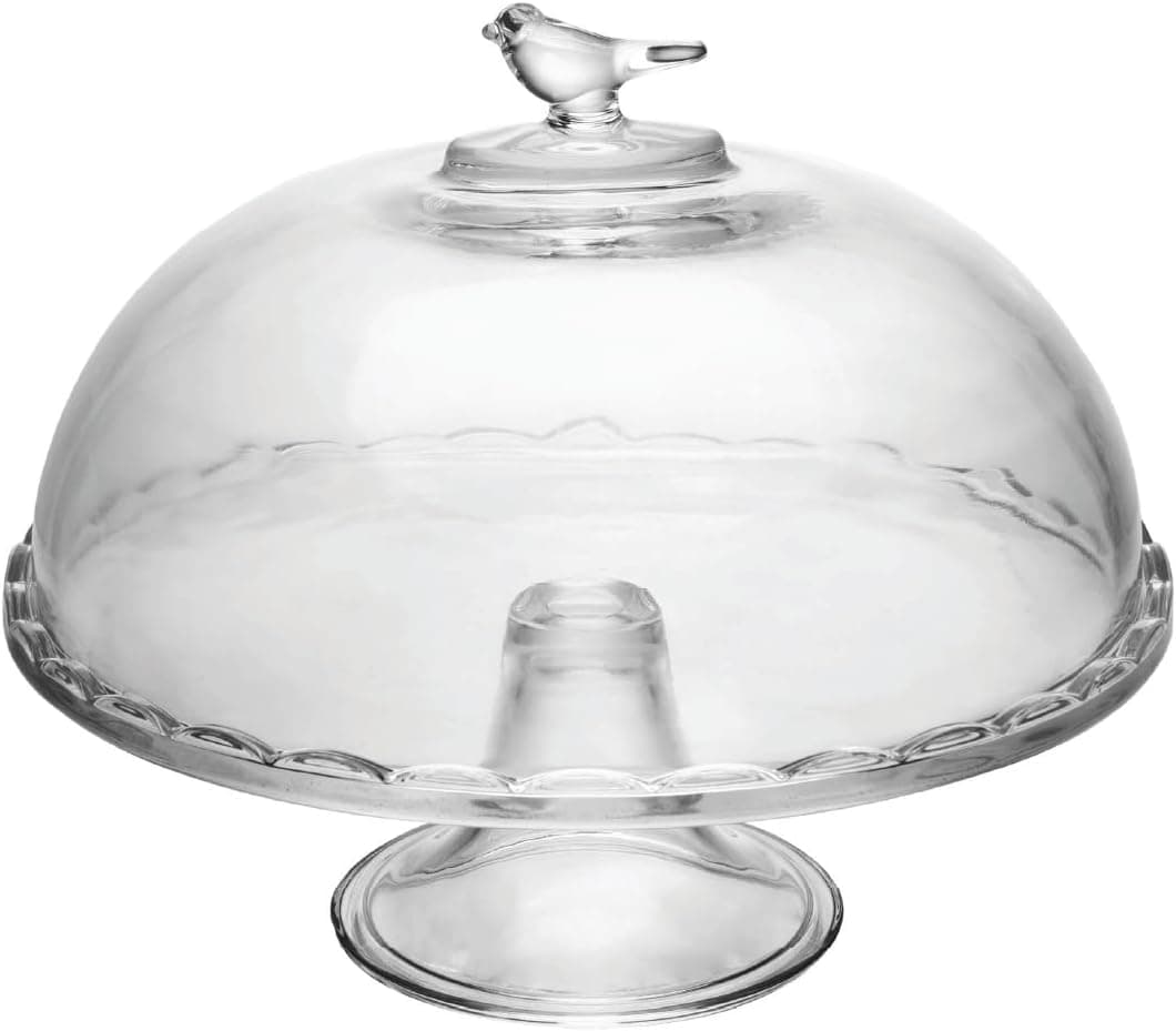 WOLFF - Prato para Bolo com Pé e Tampa Bird 29,5cm x 24cm Vidro