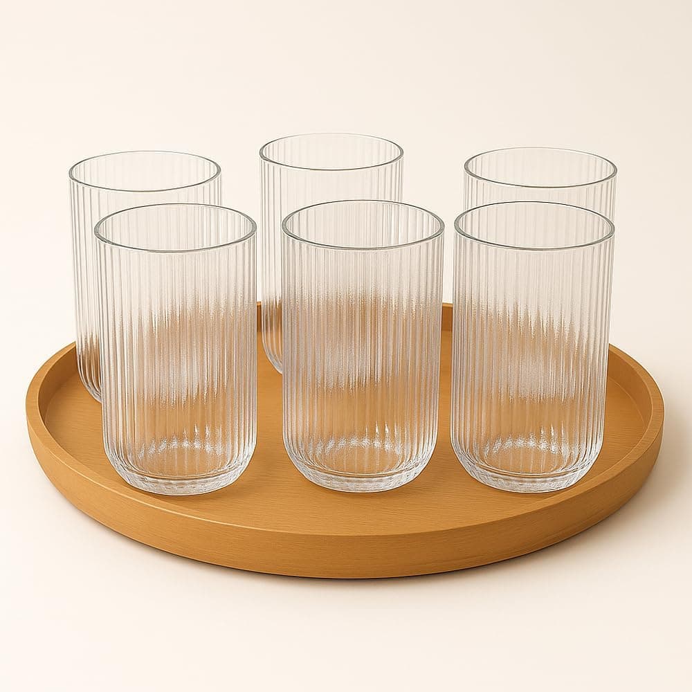 Kit 6 Copos de Vidro Canelado Transparente 420ml