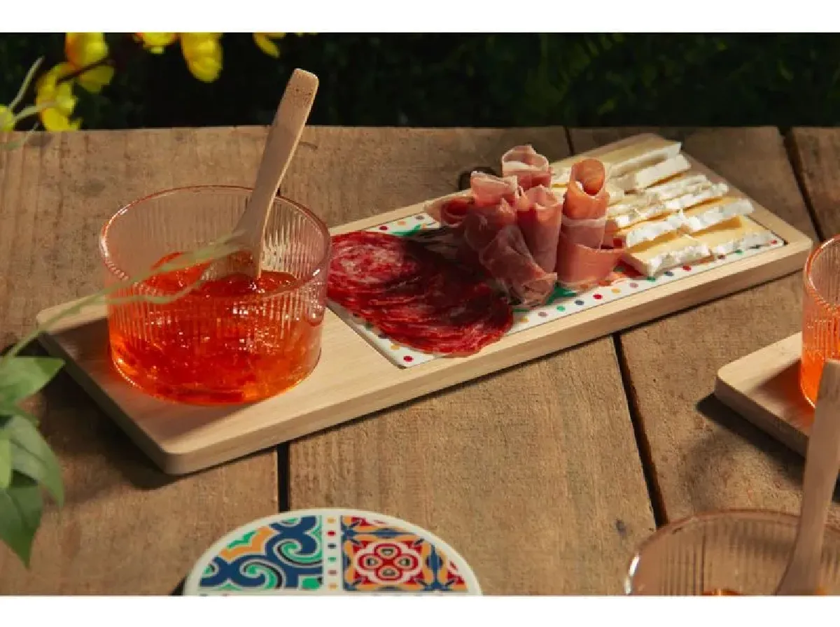 Cj 4 Pçs Petisqueira De Bambu C/ Colher E Ladrilho Wolff