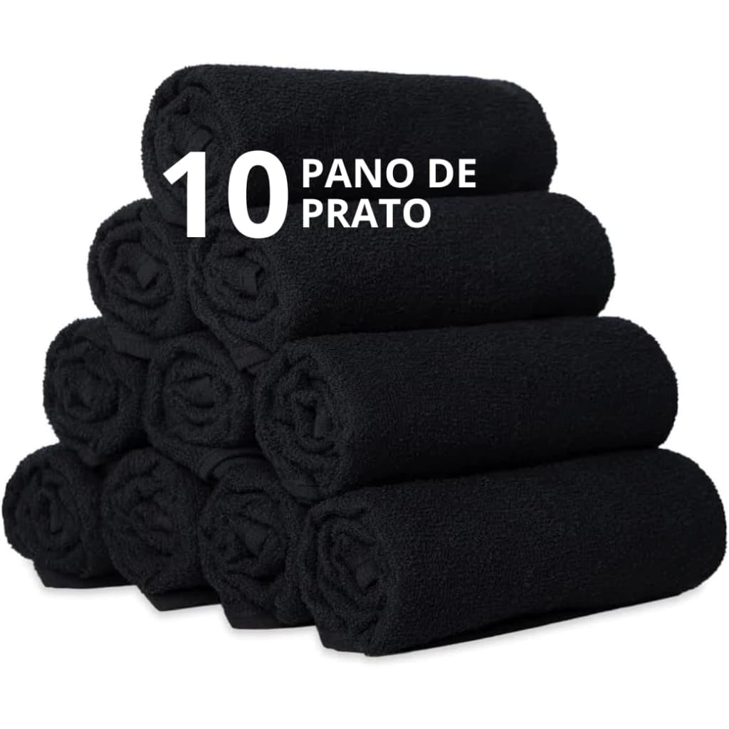 Kit 10 Panos De Prato Felpudo Atoalhado Preto Gourmet Cozinha Com Bainha Grosso 100% Algodão